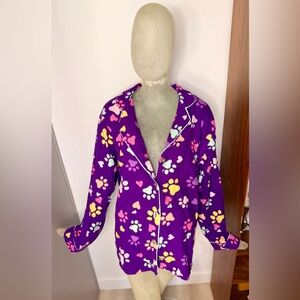 The Animal Rescue Site Purple Pajama Top with Colorful Paw Prints. Size XLarge